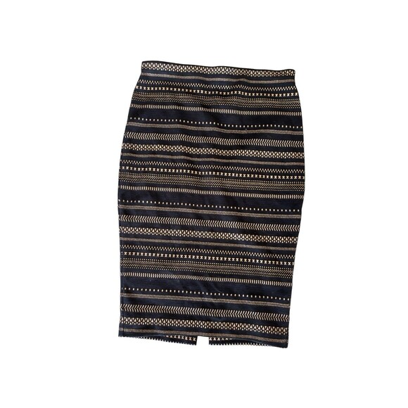 Express Bodycon Knit Glam Gold Stripe Black Pencil Skirt, Midi Length Sexy Fit S - Picture 1 of 7